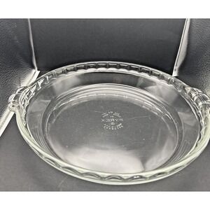 Vintage PYREX #229 Fluted Glass Deep Dish Pie Pan Plate Tab Handles USA Made